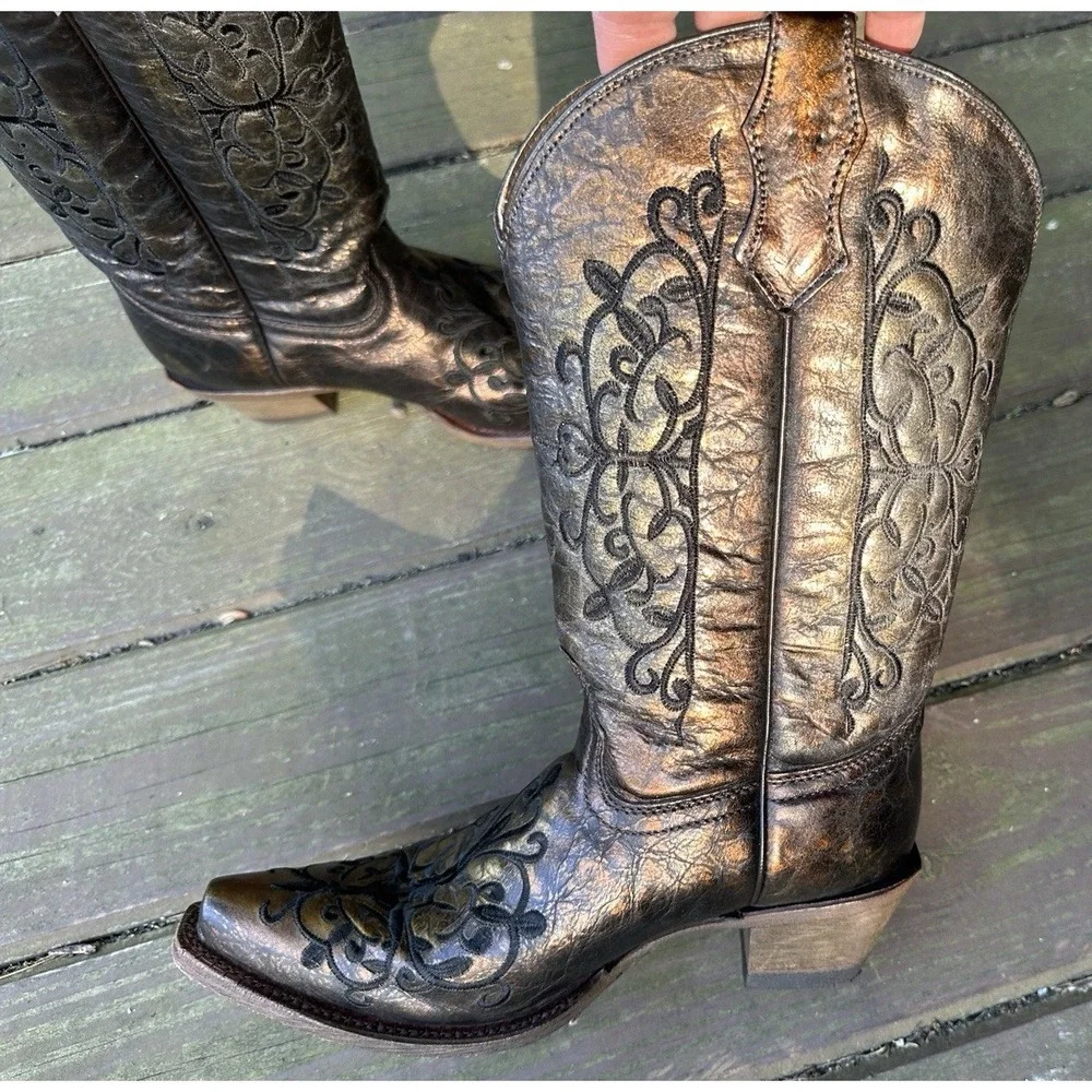 Corral Western Boots Teen Girls' Cowboy Pull‎ On Metallic Bronze A3154 Size 3.5